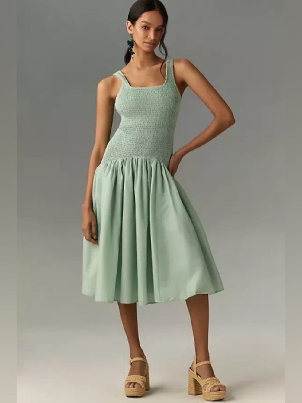 NWT Anthropologie Hutch smocked drop waist midi dress sz L